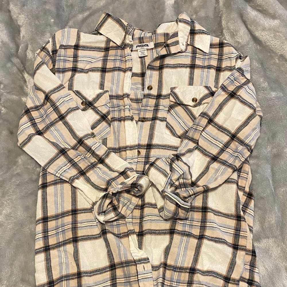 RSQ Beige Plaid Button-Up Shirt